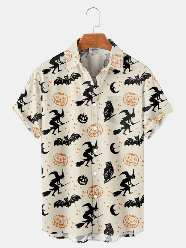 Fydude Men'S Halloween Witch Bats And Pumpkins Printed Shirt