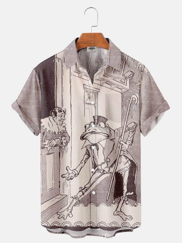Fydude Men'S Clown And Frog Line Drawing Printed Shirt