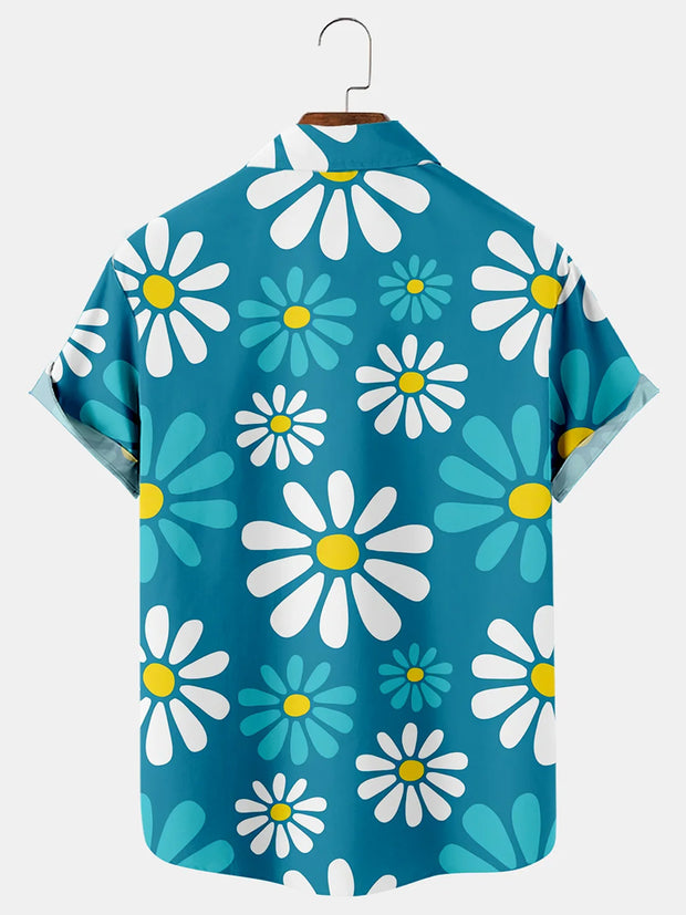 Fydude Men'S Hawaiian Hippie FLOWER POWER Printed Shirt