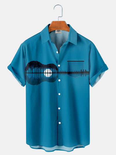 Fydude Men'S Music Forest Reflection Guitar Printed Shirt