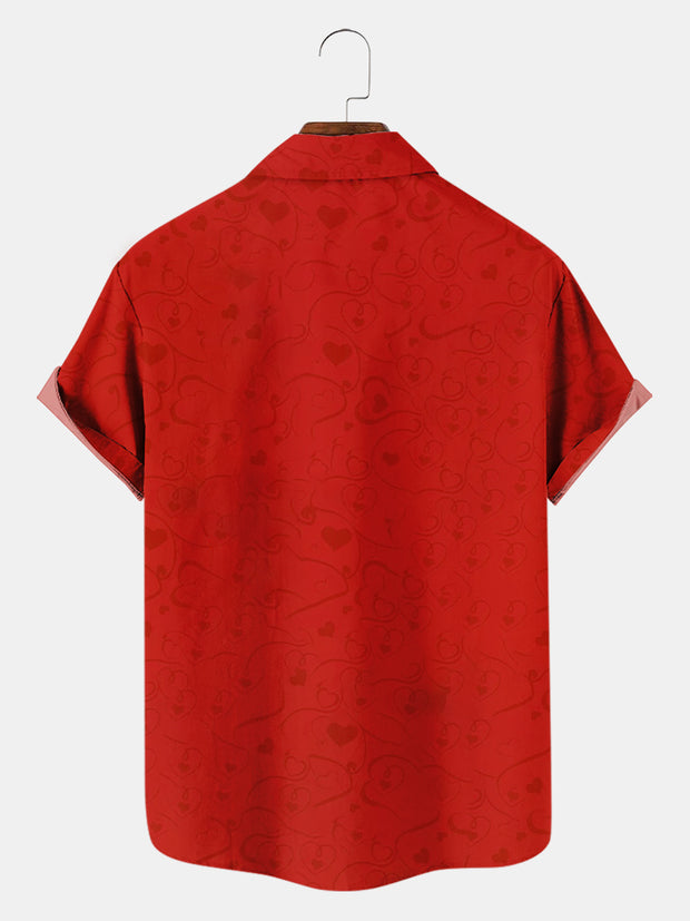 Fydude Men'S Valentine'S Day Skull Love Print Short Sleeve Shirt