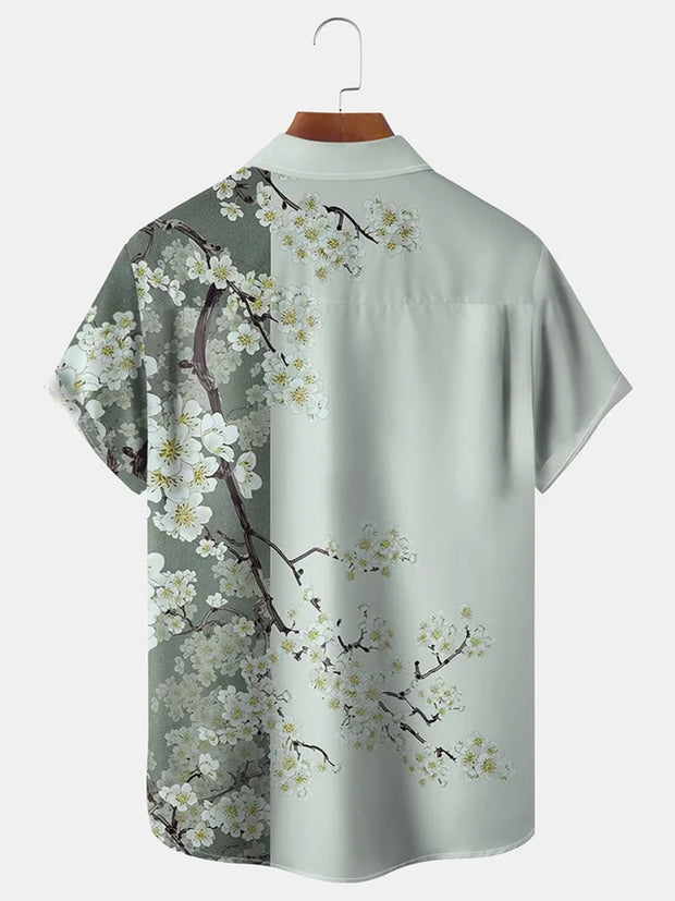Fydude Men'S Ukiyo-E Floral Sakura Printed Shirt