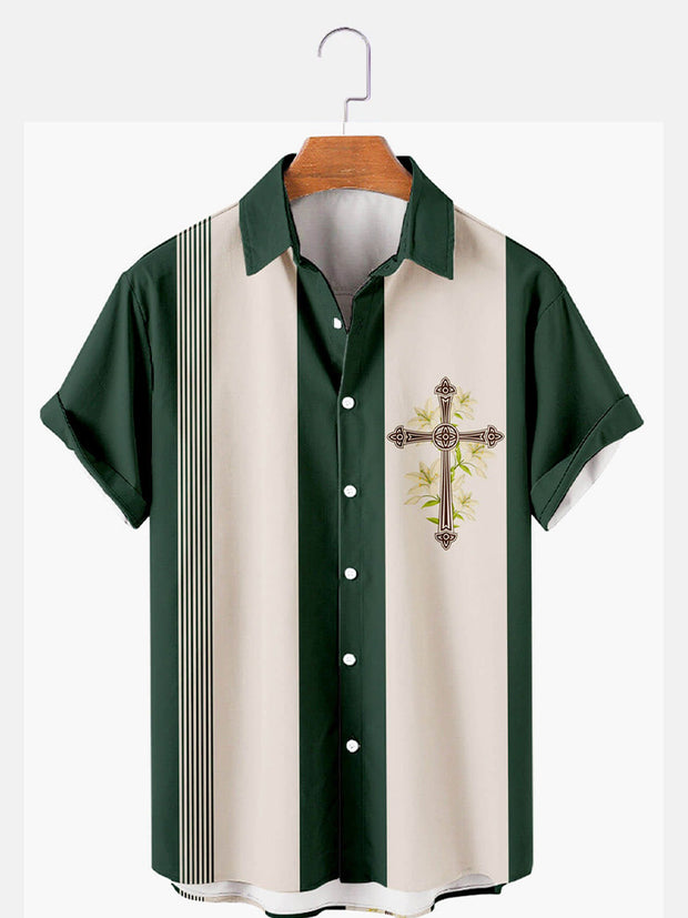 Fydude Men'S Easter Cross Printed Shirt