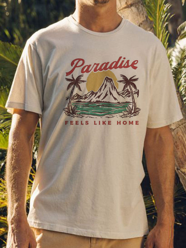 Fydude Men'S paradise FEELS LIKE HOME Printed Combed Cotton T-Shirt