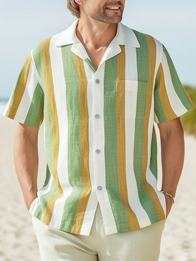 Fydude Men'S Stripe Print Cotton Linen Shirt