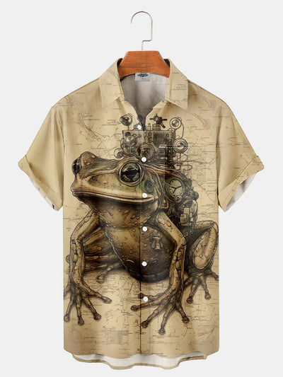 Fydude Men'S Maps And Steampunk Frog Printed Shirt