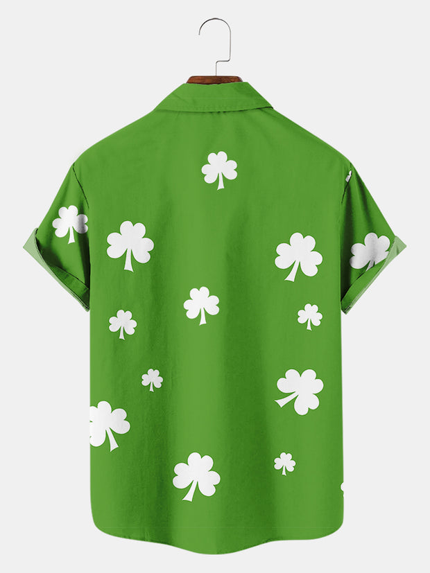 Fydude Men'S St. Patrick'S Day Clover Cartoon Print Short Sleeve Shirt