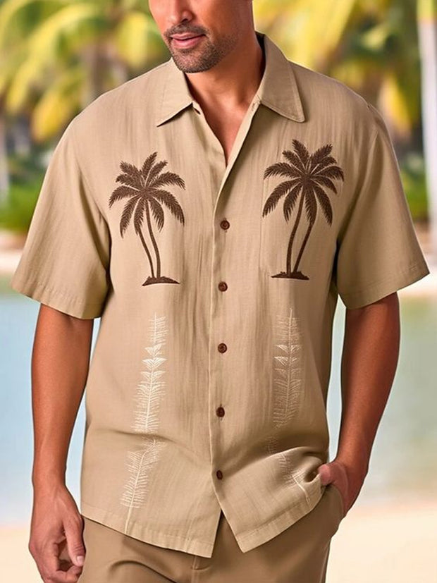 Fydude Men'S Cotton And Linen Coconut Tree Print Shirt