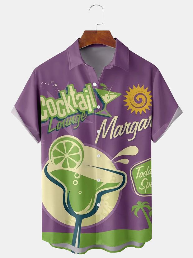 Fydude Men'S Cocktail Chest Pocket Short Sleeve Hawaiian Shirt