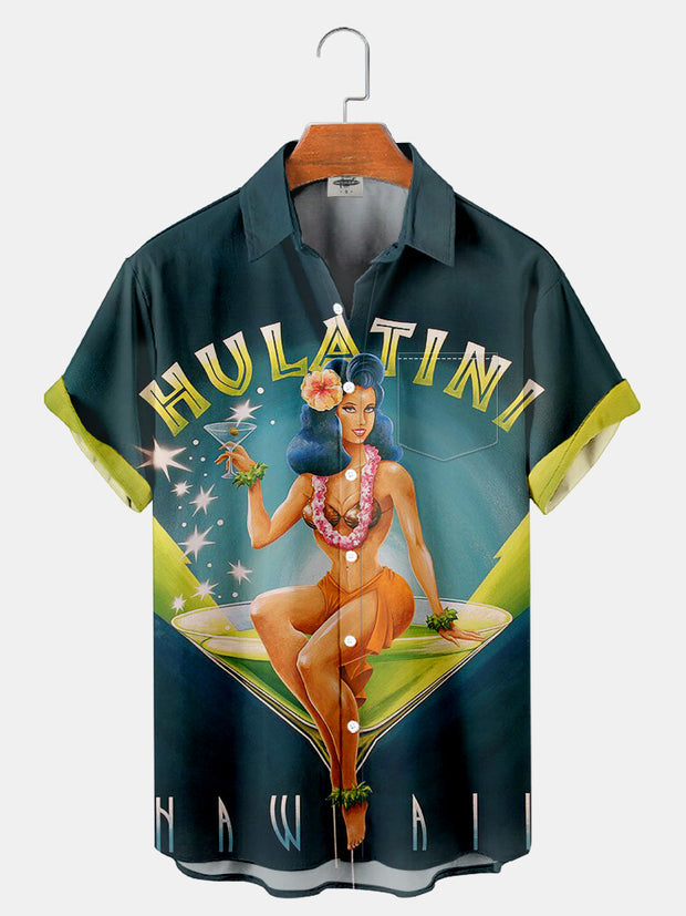 Fydude Men'S Hawaii HUALTINI Alcohol Cocktail Printed Shirt