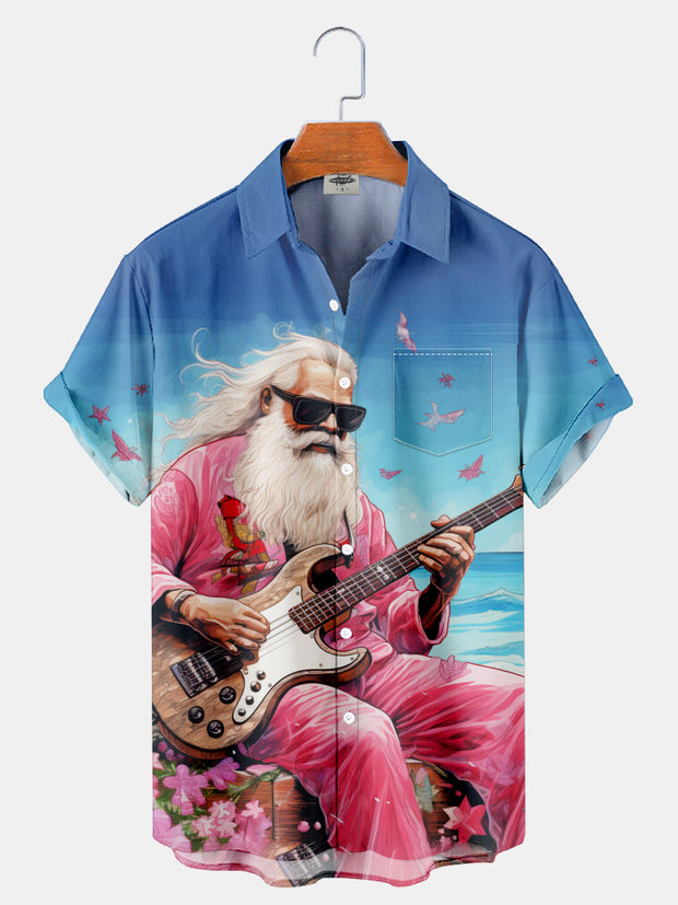 Fydude Men'S Pink Christmas Santa And Music Vacation Printed Shirt