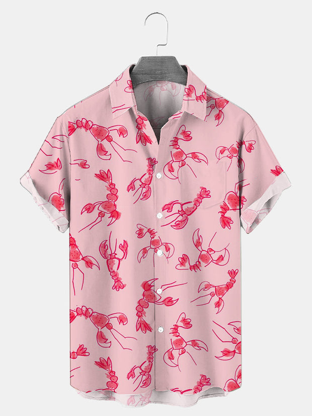 Fydude Men's Casual Lobster Print Shirt