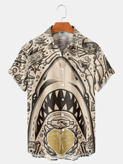 Fydude Men'S Vintage Shark Poster Printed Shirt