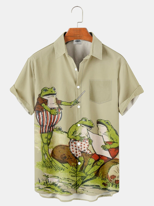 Fydude Men'S frog Music Printed Shirt