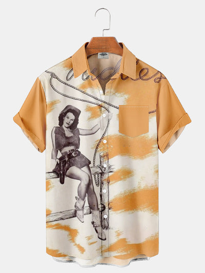 Fydude Men'S Western Cowgirl Vintage Print Shirt