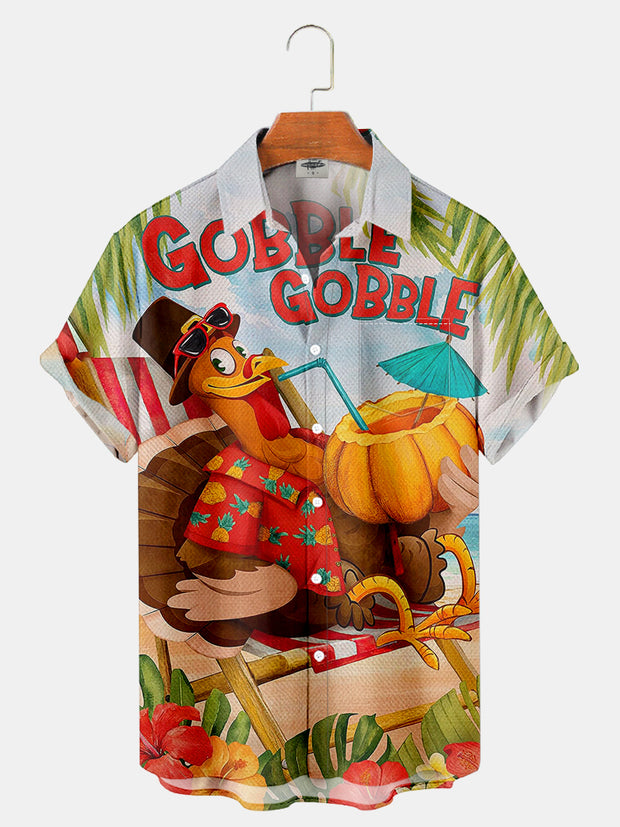 Fydude Men'S Thanksgiving Turkey Beach Vacation Printed Shirt