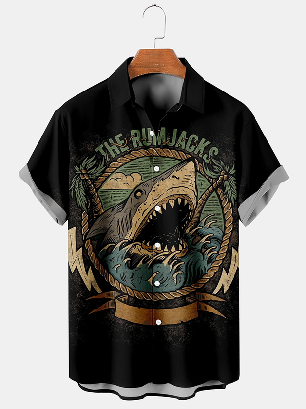 Fydude Men's Shark Print Casual Shirt