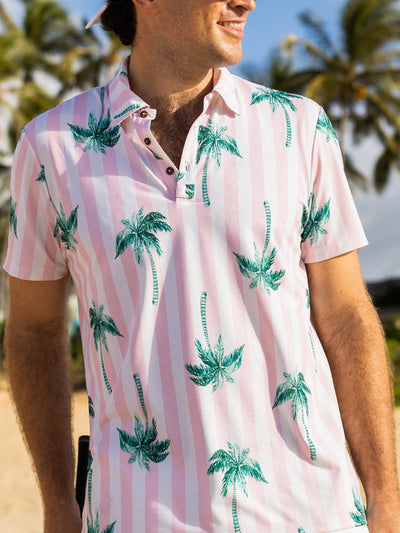 Men'S Tropical Plants Print Sports Polo Shirt