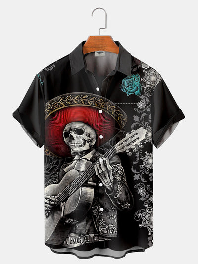 Fydude Men'S Halloween Day Of The Dead Skeleton Music Printed Shirt