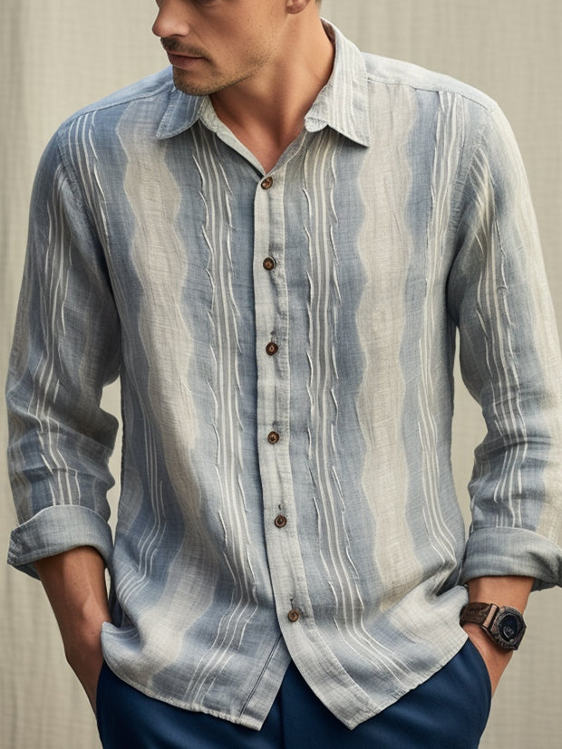 Fydude Men'S Stripe Cotton Linen Long Sleeves Shirt