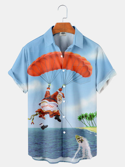 Fydude Men'S Christmas Santa Claus Beach Parachute Printed Shirt