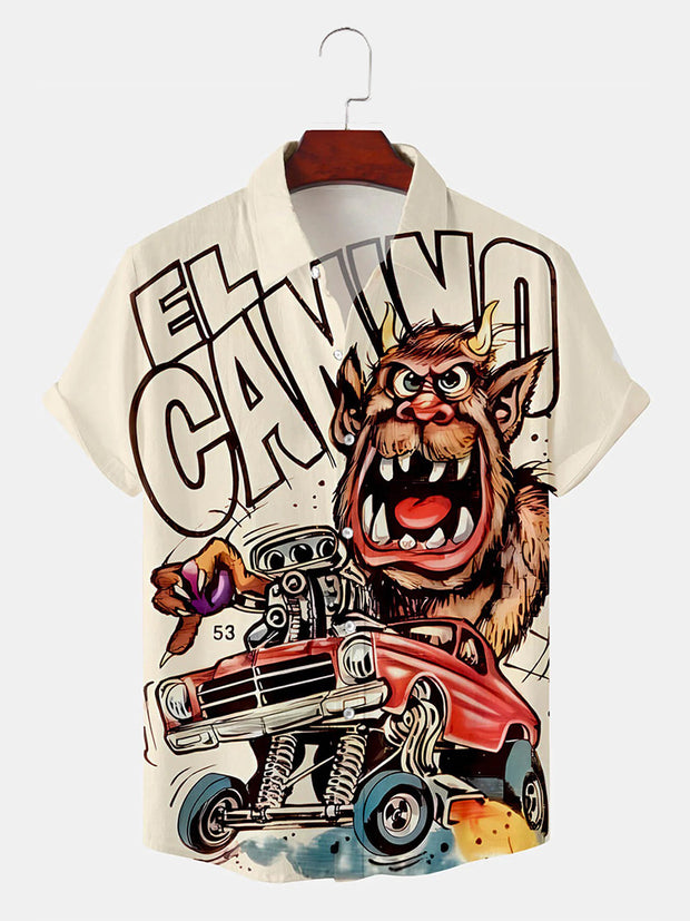 Fydude Men'S Classic Monster Hot Rod Car Printed Shirt