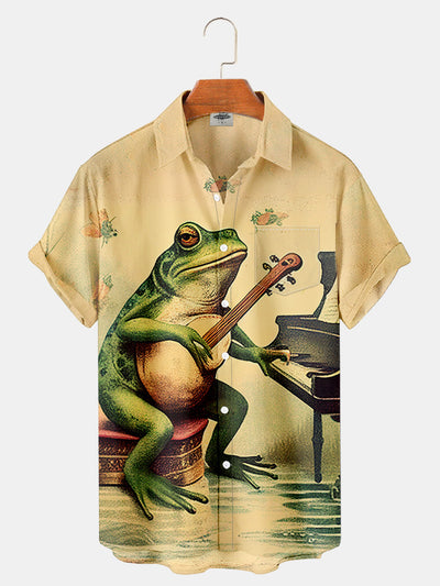 Fydude Men'S Vintage frog Music Poster Printed Shirt