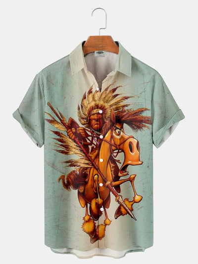 Fydude Men'S Western Primitive Tribe Chiefs Printed Shirt
