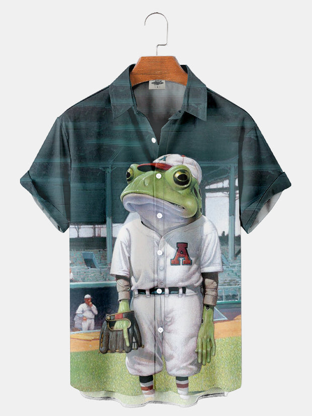 Fydude Men'S Frog And Baseball Printed Shirt
