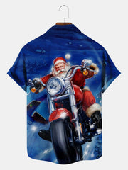 Fydude Men'S Christmas Santa Claus Rides A Motorcycle Printed Shirt