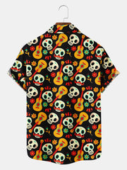 Fydude Men'S Halloween Day Of The Dead Skull Music Printed Shirt