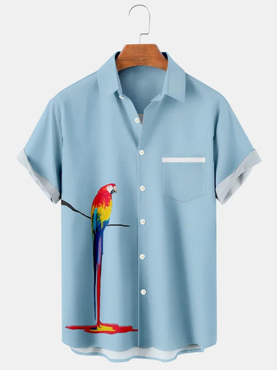 Fydude Men'S Pigmented Watercolour Parrot Printed Shirt