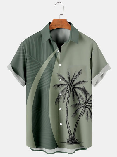Fydude Men'S Hawaiian Tropical Island Coconut Tree Printed Shirt