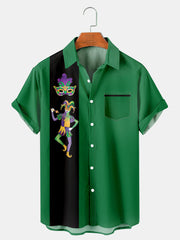 Fydude Men'S Mardi Gras Mask Joker Print Short Sleeve Shirt