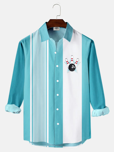 Fydude Men'S Bowling Print Long Sleeves Shirt