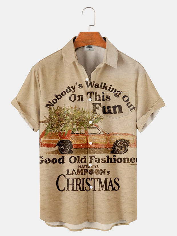 Fydude Men'S Christmas Tree Nobody'S Walking Out On This Fun Vacation Printed Shirt