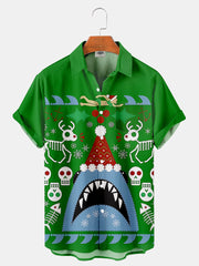 Fydude Men'S Christmas Santa Jaws Printed Shirt