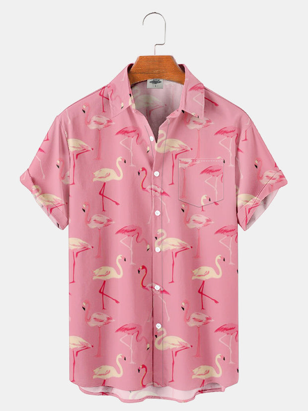 Fydude Men'S Movie Same Style Pink Flamingos Printed Shirt