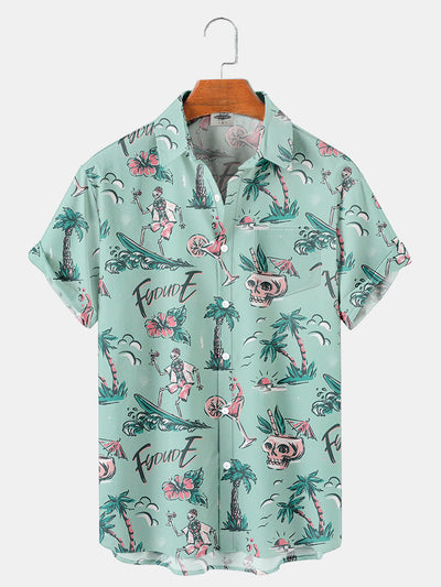 Fydude Men'S Coconut Tree Hawaii Art Printed Shirt