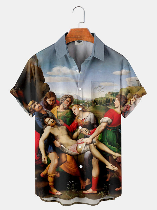 Fydude Men'S Renaissance Raphael Fresco Art “The Deposition” Printed Shirt