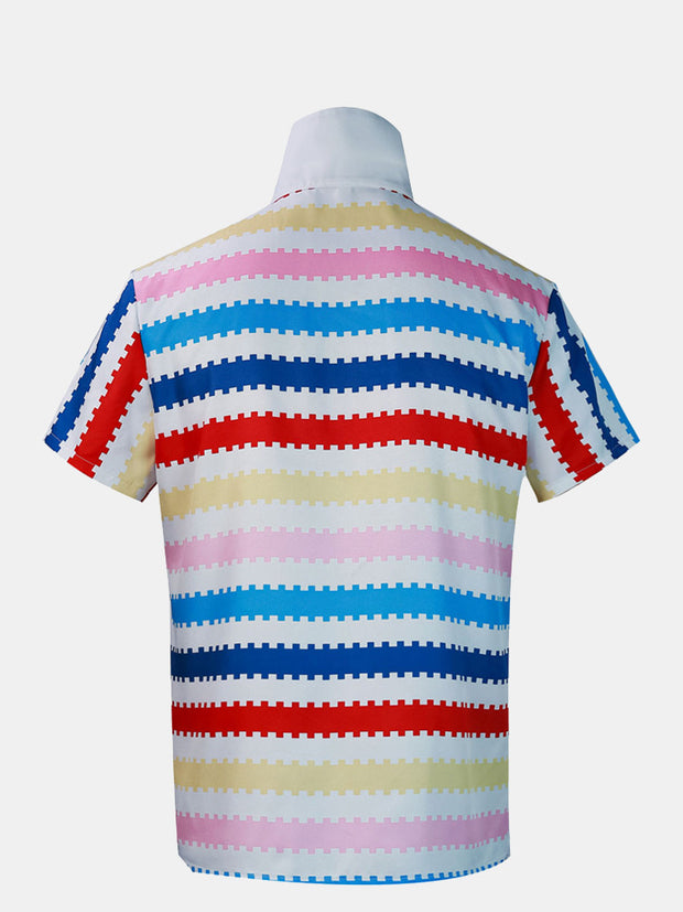 Fydude Men'S Movie Ken Same Style Color Stripes Printed Shirt