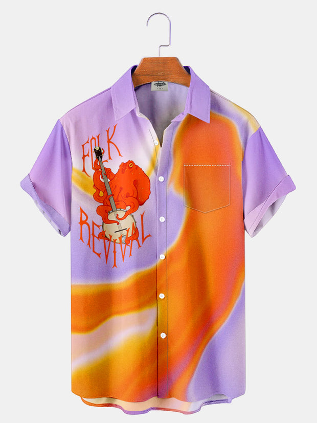Fydude Men'S Octopus With Banjo Music Printed Shirt