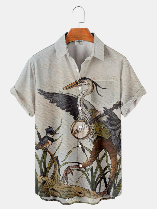 Fydude Men'S Great Blue Heron And Music Printed Shirt