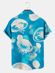 Fydude Men'S Jellyfish Print Short Sleeve Shirt