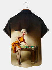 Fydude Men'S Billiards Sports Pin Up Girl Printed Shirt
