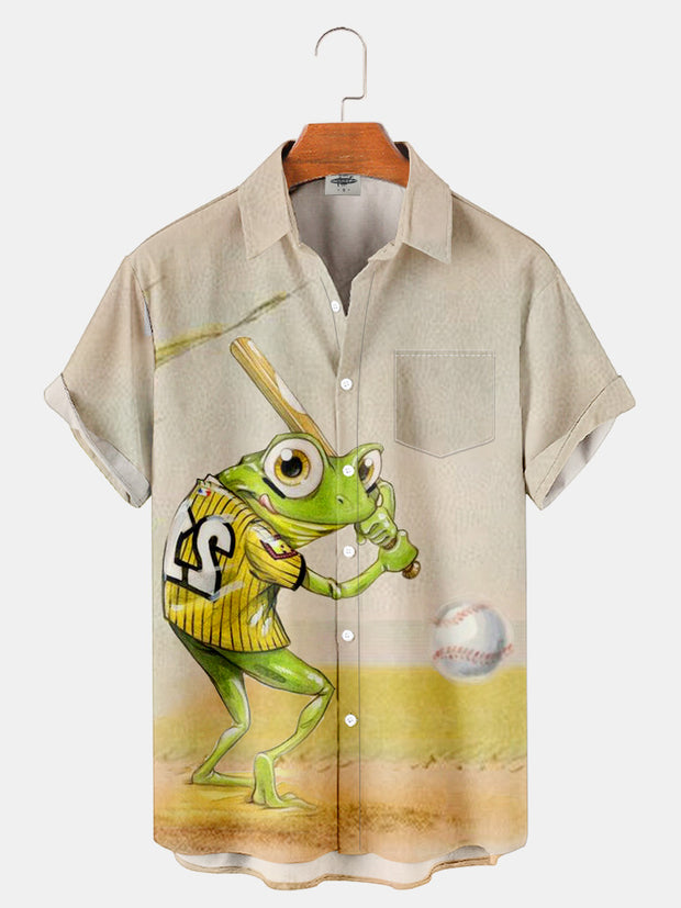 Fydude Men'S Frog Playing Baseball Printed Shirt
