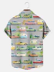 Fydude Men'S Geometric Shape Tree And Car Printed Shirt
