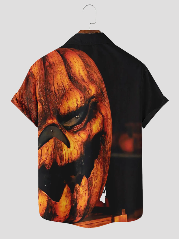 Men's Evil Pumpkin Halloween Short Sleeve Shirt