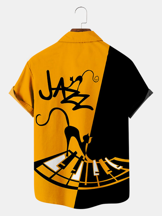 Fydude Men'S Halloween JAZZ Black Cat Printed Shirt