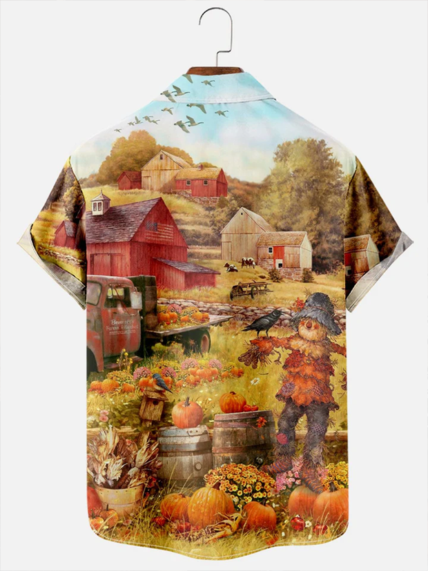 Fydude Men's Pumpkin Halloween Print Shirt